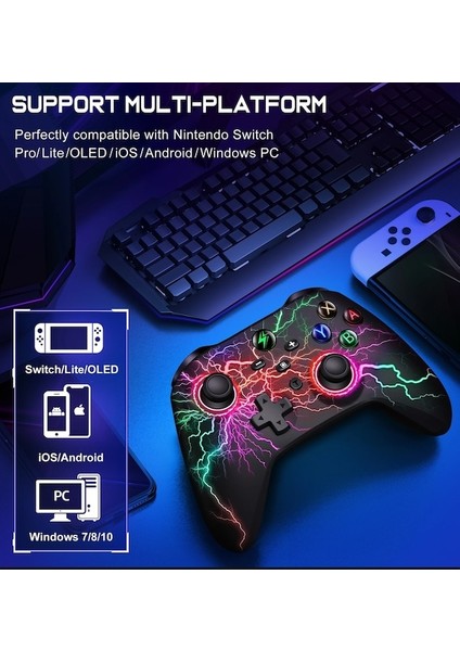 Q218-RGB Kablosuz Denetleyici Nintendo Anahtarı/oled/lite/android/ıos Programlanabilir Tuşlar Kablolu Sble Tuşları Pc Için Kablolu Anahtar Gamepad (Yurt Dışından)