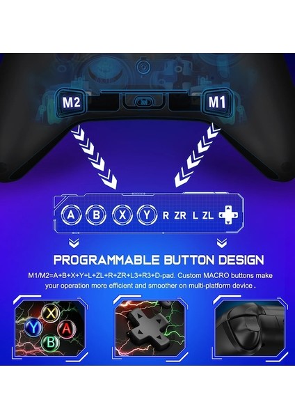 Q218-RGB Kablosuz Denetleyici Nintendo Anahtarı/oled/lite/android/ıos Programlanabilir Tuşlar Kablolu Sble Tuşları Pc Için Kablolu Anahtar Gamepad (Yurt Dışından)