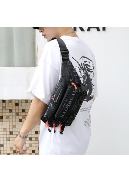 Koyu Mavi-Naylon Erkek Göğüs Çantaları Büyük Kapasiteli Koşu Bel Çantası Depolama Kılıfı Çok Cepli Kulaklık Deliği Spor Crossbody Çanta Seyahat Çantası (Yurt Dışından) fiyatları