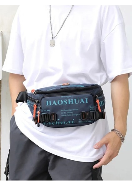 Koyu Mavi-Naylon Erkek Göğüs Çantaları Büyük Kapasiteli Koşu Bel Çantası Depolama Kılıfı Çok Cepli Kulaklık Deliği Spor Crossbody Çanta Seyahat Çantası (Yurt Dışından) modelleri