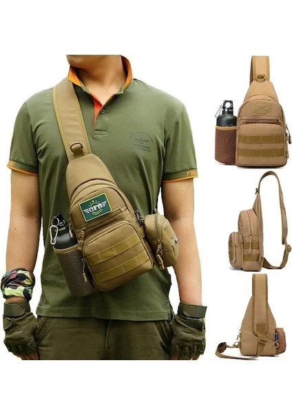 Haki-Askeri Taktik Sling Omuz Çantası Erkekler Açık Yürüyüş Kamp Ordu Avcılık Balıkçılık Şişe Göğüs Paketi Sling Molle Sırt Çantası (Yurt Dışından)