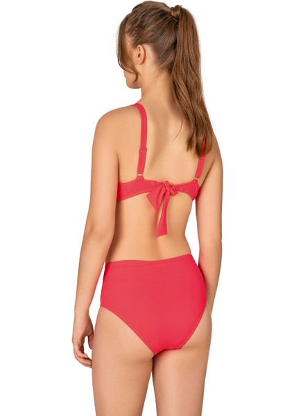Kadın Büyük Beden Destekli Büzgü Detaylı Nar Çiçeği Bikini Takımı fiyatları