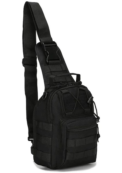 02 Siyah-Askeri Taktik Omuz Çantası Kamp Açık Sling Çanta Avcılık Balıkçılık Çanta Sağ Sol Ayarlanabilir Yürüyüş Trekking Sırt Çantası (Yurt Dışından)