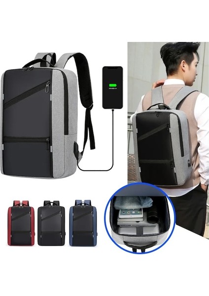 Kırmızı Renk Su Geçirmez Iş Sırt Çantası Erkekler USB Okul Sırt Çantaları 15.6 Inç Dizüstü Sırt Çantası Büyük Kapasiteli Sırt Çantaları Açık Kamp Çantaları (Yurt Dışından) fırsatları