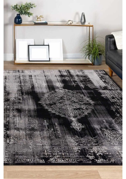 Lynosse Siyah Halı Yumuşak Oturma Odası Salon Çocuk Odası Mutfak Halısı P0307 80 x 150