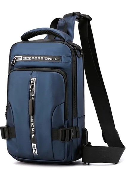 Lacivert-Su Geçirmez Rahat Göğüs Çanta Erkekler Çok Fonksiyonlu Anti-Hırsızlık USB Şarj Erkekler Crossbody Çanta Naylon Kanvas Seyahat Göğüs Çanta Paketi Erkek (Yurt Dışından)