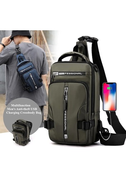 Lacivert-Su Geçirmez Rahat Göğüs Çanta Erkekler Çok Fonksiyonlu Anti-Hırsızlık USB Şarj Erkekler Crossbody Çanta Naylon Kanvas Seyahat Göğüs Çanta Paketi Erkek (Yurt Dışından) fiyatları