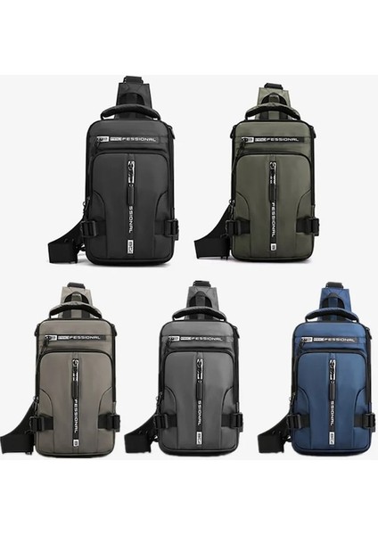 Lacivert-Su Geçirmez Rahat Göğüs Çanta Erkekler Çok Fonksiyonlu Anti-Hırsızlık USB Şarj Erkekler Crossbody Çanta Naylon Kanvas Seyahat Göğüs Çanta Paketi Erkek (Yurt Dışından) modelleri