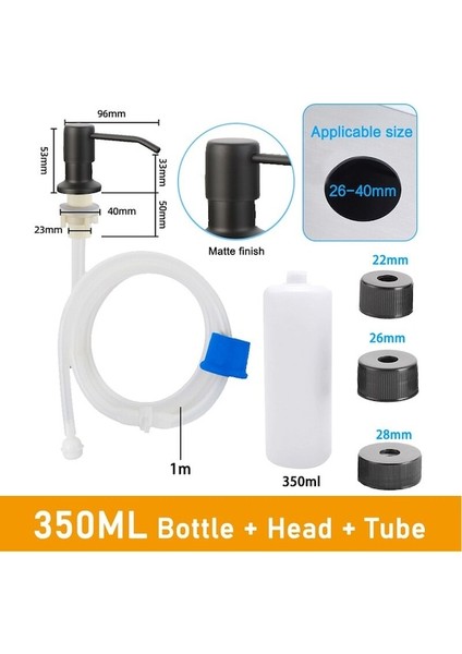 350ML Siyah SET-500/350ML Mutfak Lavabo Sabunluk El Basın Sıvı Sabunluk Şişe Paslanmaz Çelik Bulaşık Sabunu Dispenseri Pompa Kafası (Yurt Dışından)