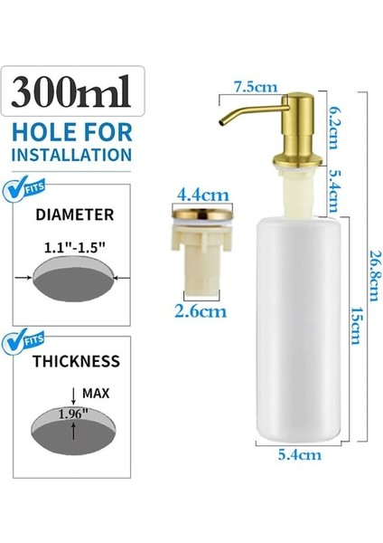 Altın 300ML-500ML Mutfak Bulaşık Deterjanı Dispenseri Lavabo Sabunu Pompalı Dispenser Paslanmaz Çelik Dahili Deterjan Bulaşık Deterjanı Sıvı Kabı (Yurt Dışından)