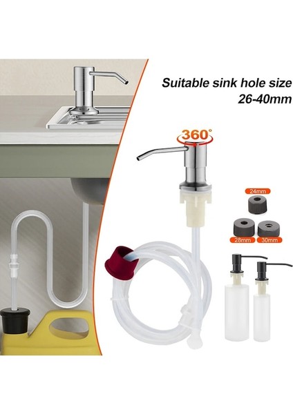 350 ml Gümüş Mutfak Lavabo Sıvı Sabunluk Banyo Şampuanı Losyon Basın Pompaları Dahili Lavabo Sabunluk Uzatma Hortum Şişesi Ile (Yurt Dışından) fiyatları