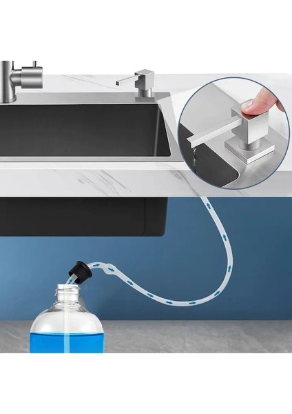 Kare Nikel 350ML-KARE Sıvı Sabunluk Mutfak Lavabo Banyo Tezgah Altı Aksesuar Losyon Tutucu Pompa Kafası Bulaşık Yıkama Deterjanı Tutucu (Yurt Dışından)