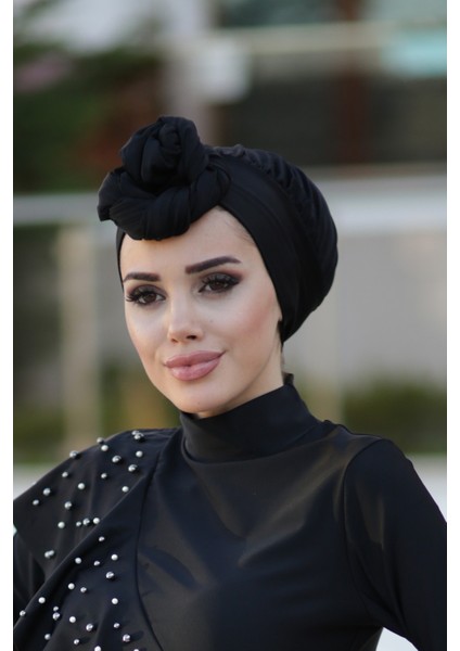 Deniz Havuz Bonesi Tesettür Mayo Bonesi Siyah RB006