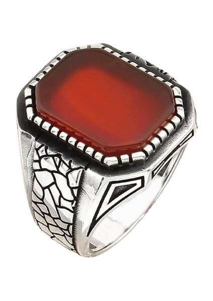 Erkek Yüzük Gümüş 925 Duvar Motifli Düz Taşlı