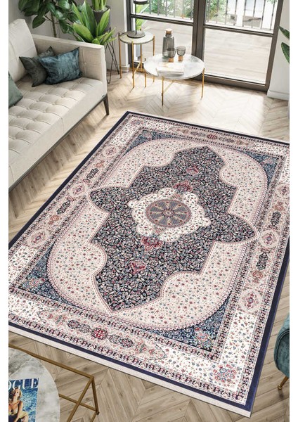 Amasra Koyu Mavi Halı Yumuşak Oturma Odası Salon Çocuk Odası Mutfak Halısı P1075 80 x 300