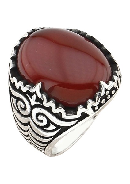 Erkek Yüzük Gümüş 925 Salyangoz Motifli Bombe Taşlı Topt