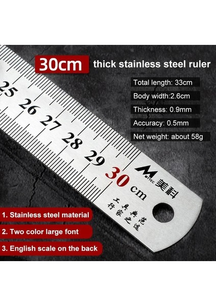 30CM Tarzı cm Paslanmaz Çelik Çift Taraflı Düz Cetvel Santimetre Inç Ölçekli Cetvel Hassas Ölçme Aracı Okul Malzemeleri (Yurt Dışından)