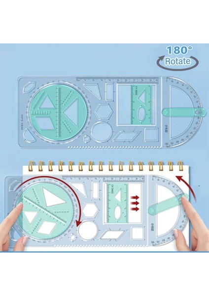 No.5 Tarzı Yeni Döner Çok Fonksiyonlu Geometrik Çizim Şablonu Cetvel Iletki Öğrenme Ölçme Aracı Mimarisi Kırtasiye Malzemeleri (Yurt Dışından)