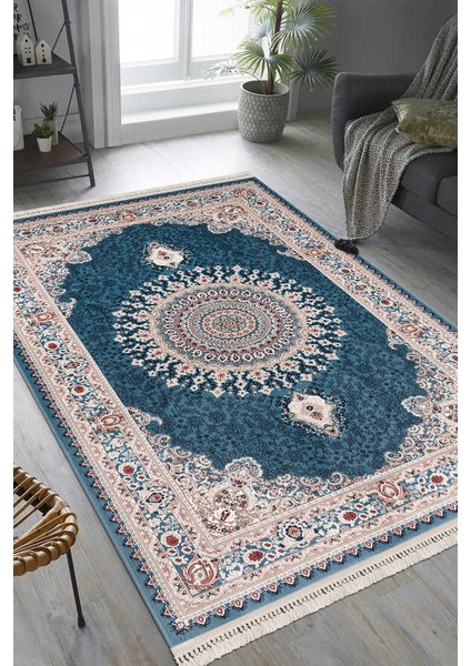 Amasra Mavi Halı Yumuşak Oturma Odası Salon Çocuk Odası Mutfak Halısı P256d 200 x 290
