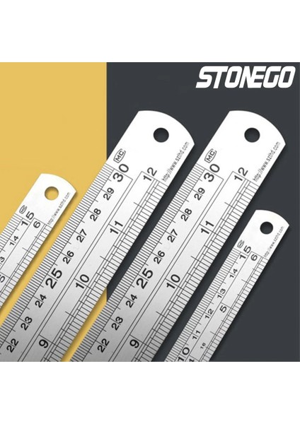 40CM Tarzı Stonego Paslanmaz Çelik Cetvel Inç Metal Cetveller, Yüksek Hassasiyetli Mezuniyet Çizgisi Çift Taraflı Terazi (Yurt Dışından)