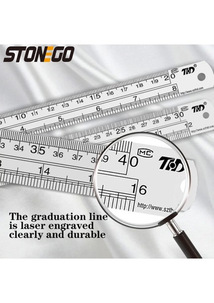 40CM Tarzı Stonego Paslanmaz Çelik Cetvel Inç Metal Cetveller, Yüksek Hassasiyetli Mezuniyet Çizgisi Çift Taraflı Terazi (Yurt Dışından)