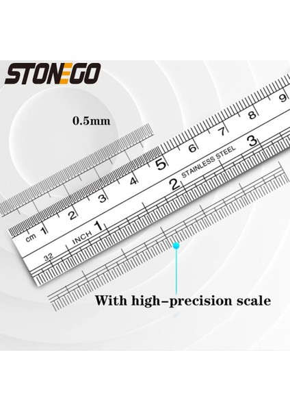 40CM Tarzı Stonego Paslanmaz Çelik Cetvel Inç Metal Cetveller, Yüksek Hassasiyetli Mezuniyet Çizgisi Çift Taraflı Terazi (Yurt Dışından)