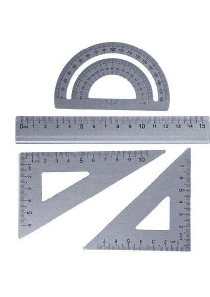 Gümüş Tarzı 4 Adet Ölçme Araçları Matematik Geometri Öğretmen Ofisi Okul Sınav Cetvel Seti Düz Kenar Temizle Ölçekli Alüminyum Alaşımlı (Yurt Dışından)