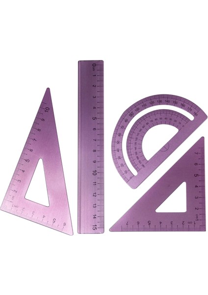 Gümüş Tarzı 4 Adet Ölçme Araçları Matematik Geometri Öğretmen Ofisi Okul Sınav Cetvel Seti Düz Kenar Temizle Ölçekli Alüminyum Alaşımlı (Yurt Dışından) fiyatları