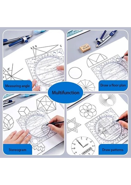 Bk Tarzı Çok Işlevli Dönebilen Çizim Şablonu Sanat Tasarım Inşaat Mimarı Stereo Geometri Daire Çizim Ölçme Ölçeği Cetvel (Yurt Dışından) modelleri