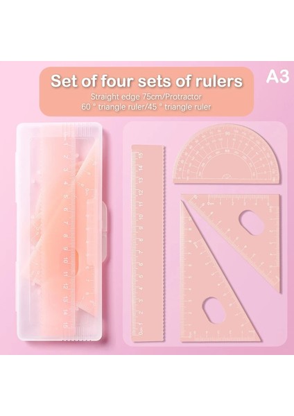 Pembe Tarzı Şeffaf Jöle Renkli Plastik Cetvel Seti Çocuk Cetvel Üçgen Cetvel Öğrenci Boyama Cetvel Kutulu Ödül (Yurt Dışından)