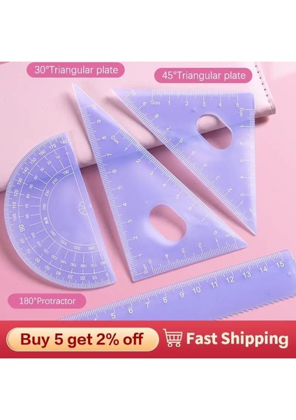 Pembe Tarzı Şeffaf Jöle Renkli Plastik Cetvel Seti Çocuk Cetvel Üçgen Cetvel Öğrenci Boyama Cetvel Kutulu Ödül (Yurt Dışından) indirimleri