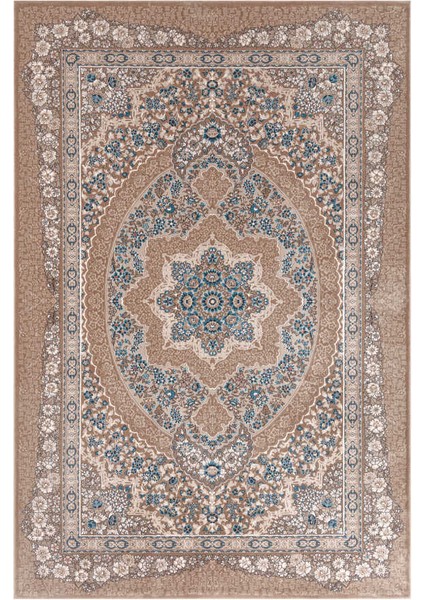 Amasra Bej Mavi Halı Yumuşak Oturma Odası Salon Çocuk Odası Mutfak Halısı P9086 200 x 290