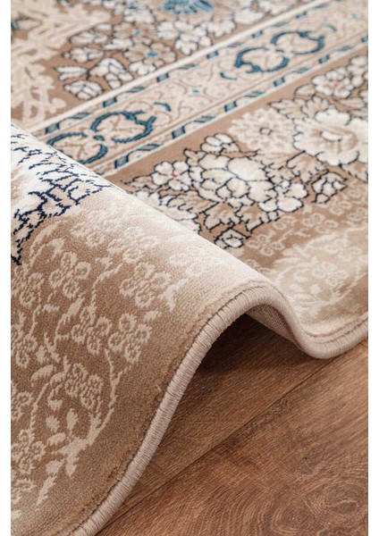 Amasra Bej Mavi Halı Yumuşak Oturma Odası Salon Çocuk Odası Mutfak Halısı P9086 200 x 290