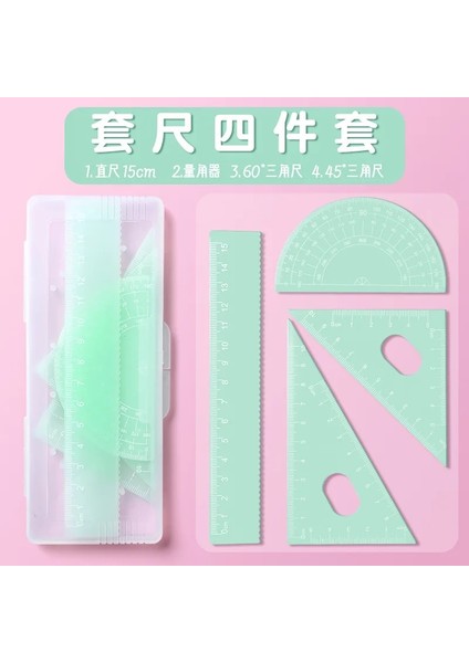 Yeşil Stil Cetvel Seti Ins Sevimli Öğrenci Kırtasiye Uzatılmış Derece Üçgen Cetvel Şeffaf Pp Kutusu Renk Okul Öğrenme Çizim Aracı (Yurt Dışından)