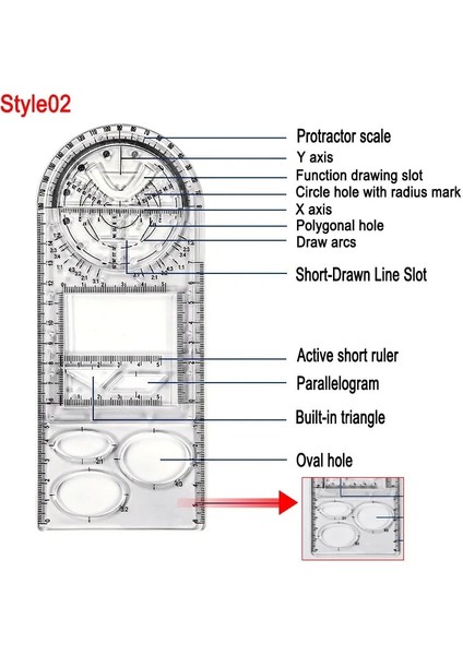 STIL02 Stili Dönebilen Hızlı Çizim Şablonu Cetvel Sanat Tasarım Inşaat Mimarı Stereo Geometri Elips Çizim Ölçme Ölçeği Cetvel (Yurt Dışından)
