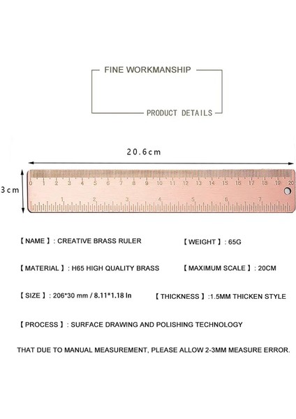 F-Pirinç Tarzı Kırmızı Pirinç Düz Cetvel Okul Çocukları Hediye Seti Ölçü Araçları 12CM 15CM 18CM 20CM Metal Bakır Cetvel Kawaii Kırtasiye Aksesuarları (Yurt Dışından)