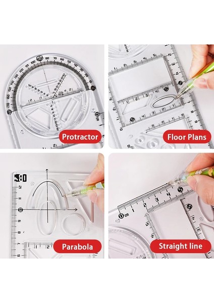 Bir Stil Çok Fonksiyonlu Geometrik Fonksiyon Cetvel Seti Matematik Çizim Şablonu Ölçme Aracı Öğrenci Okul Ofis Malzemeleri Için (Yurt Dışından) fırsatları