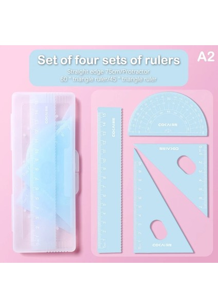 A2 Stili 4 Adet Şeffaf Jöle Renkli Cetvel Seti Öğrenciler Matematik Geometri Cetvel Seti Üçgen Düz Cetveller Iletki Boyama Cetvel (Yurt Dışından)