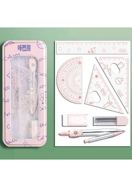 Pembe Tarzı 8 Adetgrup Sevimli Öğrenci Cetvel Pusula Silgi Seti Geometri Matematik Çizim Iletki Kırtasiye Ofis Sınavı Için Okul Malzemeleri (Yurt Dışından)