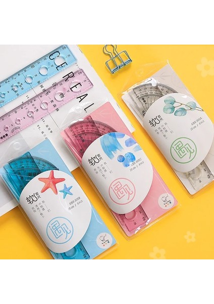 MAVI-20CM Tarzı 4 Adet Şeffaf Yumuşak Cetvel Seti Geometri Matematik Çizim Ölçme Araçları Okul Ofis Malzemeleri Kawaii Kırtasiye Aksesuarları (Yurt Dışından) fiyatları