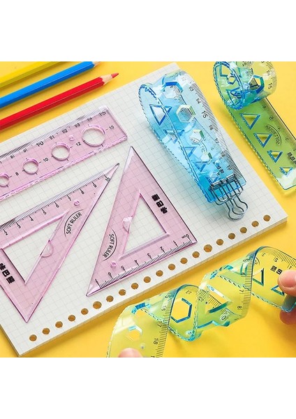 MAVI-20CM Tarzı 4 Adet Şeffaf Yumuşak Cetvel Seti Geometri Matematik Çizim Ölçme Araçları Okul Ofis Malzemeleri Kawaii Kırtasiye Aksesuarları (Yurt Dışından) indirimleri