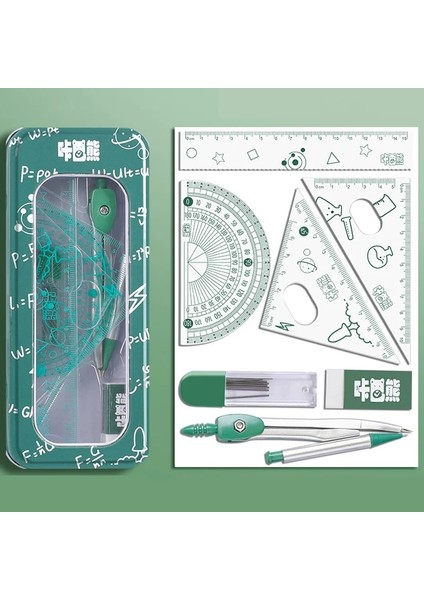 Yeşil Stil 8 Adetgrup Sevimli Öğrenci Cetvel Pusula Silgi Seti Geometri Matematik Çizim Iletki Kırtasiye Ofis Sınavı Için Okul Malzemeleri (Yurt Dışından)