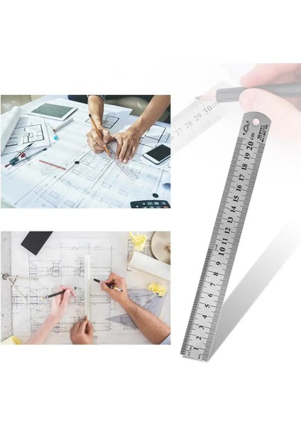 200MM Tarzı Dikiş Ayağı Dikiş Paslanmaz Çelik Metal Düz Cetvel Hassas Çift Taraflı Ölçme Aracı Cetvel (Yurt Dışından)