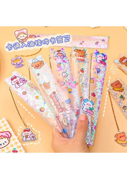 C Tarzı 15CM Quicksand Bookmark Cetvel Yumuşak Sevimli Okul Malzemeleri Kolye Ölçeği Çok Fonksiyonlu Dıy Çizim Araçları Planlayıcısı Aksesuarları (Yurt Dışından)