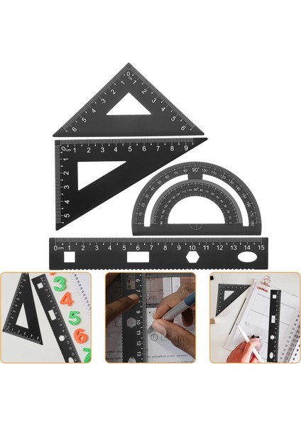 Siyah Stil 4 Adet Metal Cetvel Seti Geometri Alet Seti Alüminyum Üçgen Aletler Çocuklar Için Ölçekli Cetvel Kırtasiye Seti Öğrenciler Için (Yurt Dışından) indirimleri