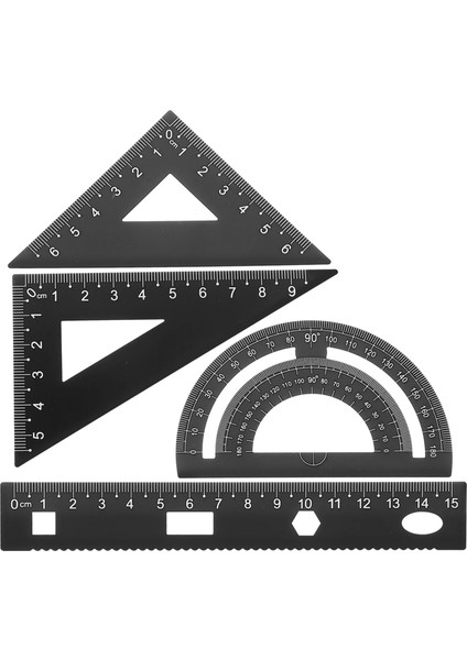Siyah Stil 4 Adet Metal Cetvel Seti Geometri Araç Seti Alüminyum Üçgen Paslanmaz Çelik Cetvel Ölçeği Cetvel Kırtasiye Seti Öğrenciler Için (Yurt Dışından)