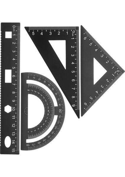 Siyah Stil 4 Adet Metal Cetvel Seti Geometri Alet Seti Alüminyum Üçgen Çocuklar Takım Elbise Ölçekli Cetvel Kırtasiye Seti Öğrenciler Için (Yurt Dışından)
