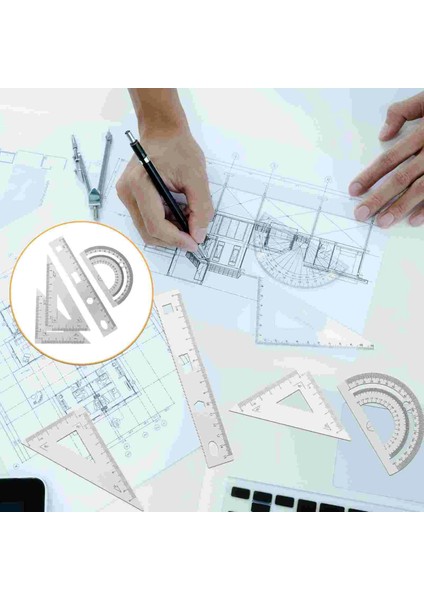 Gümüş Tarzı 4 Paket Geometri Seti Metal Üçgen Cetvel Iletki Düz Cetvel Araç Seti Matematik Iletki Çocuklar Için Okul ve Ofis Malzemeleri (Yurt Dışından)