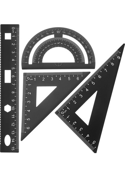 Siyah Stil 1 Takım Dıy Metal Cetvel Sağlam Ofis Metal Cetvel Cetvel Kare Aracı Üçgen Plaka Iletki Test Cetveli (Yurt Dışından)
