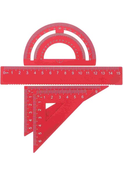 Kırmızı Stil 1 Takım Dıy Metal Cetvel Sağlam Ofis Metal Cetvel Cetvel Kare Aracı Üçgen Plaka Iletki Test Cetveli (Yurt Dışından)